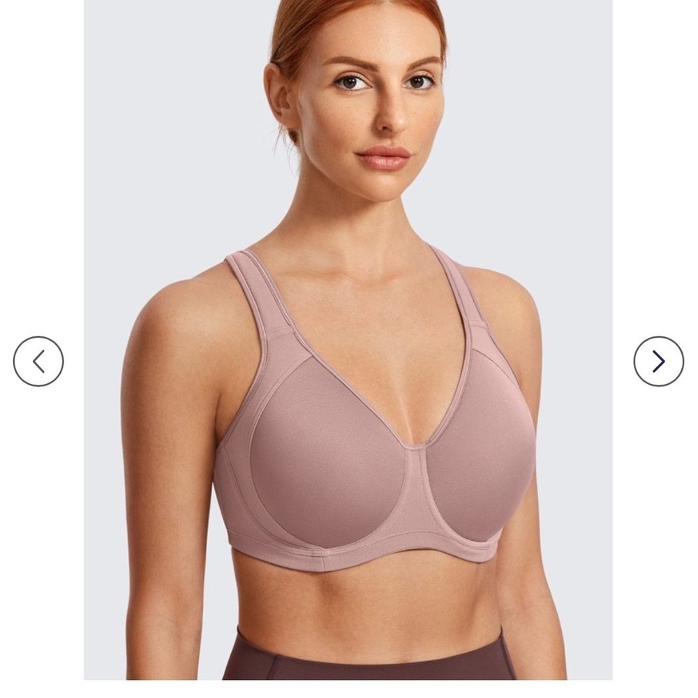 SYROKAN Sports Bra Womens 36DD Mauve High Impact‎ Underwire Full Coverage